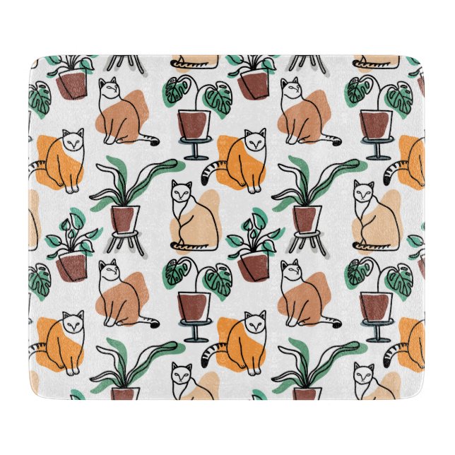 Planche À Découper Art de trait dessin chats et fleurs (Devant)