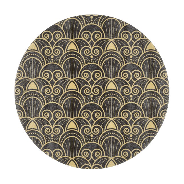 Planche À Découper Art Déco : Carreaux géométriques dorés. (Devant)