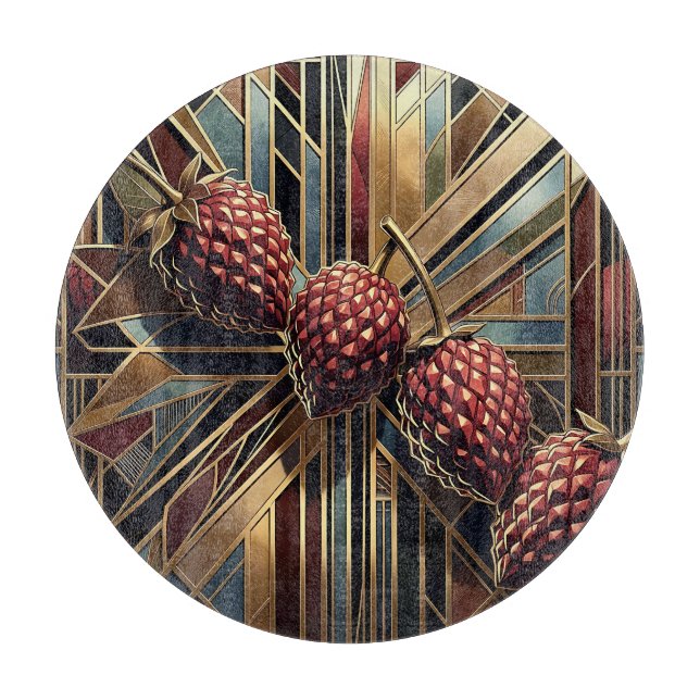Planche À Découper Art Déco framboise géométrique or (Devant)