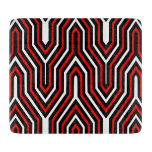 Planche À Découper Art Déco géométrique - rouge, noir et blanc