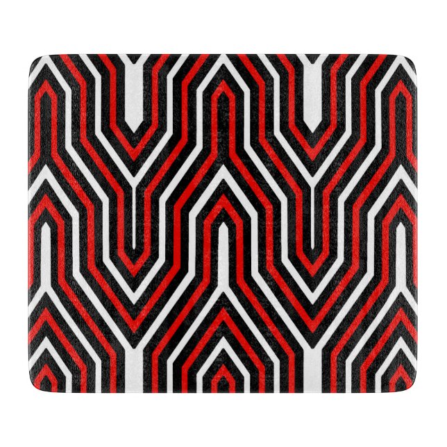 Planche À Découper Art Déco géométrique - rouge, noir et blanc (Devant)