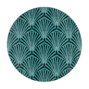 Planche À Découper Art Déco : motif ventilateur vert.
