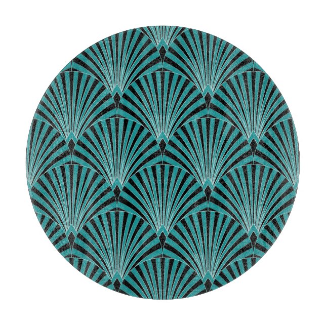Planche À Découper Art Déco : motif ventilateur vert. (Devant)