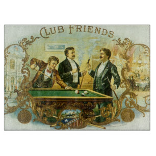 Planche À Découper Art d'étiquette de cigare vintage, Club Friends Bi