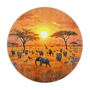 Planche À Découper Art du coucher de soleil sur la savane africaine