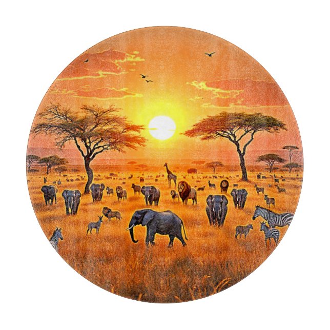 Planche À Découper Art du coucher de soleil sur la savane africaine (Devant)