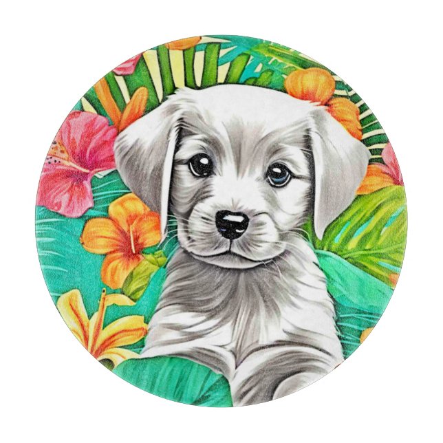 Planche À Découper Art floral des chiots (Devant)