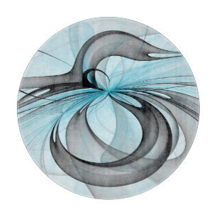 Planche À Découper Art fractal moderne gris anthracite abstrait bleu