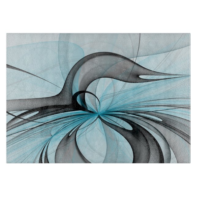 Planche À Découper Art fractal moderne gris anthracite abstrait bleu (Devant)