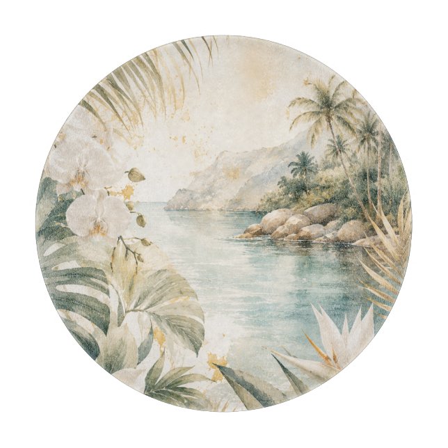Planche À Découper Art mural aquarelle tropical luxueux côtier | (Devant)