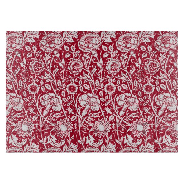 Planche À Découper Art Nouveau Carnation Damask, rouge et blanc (Devant)