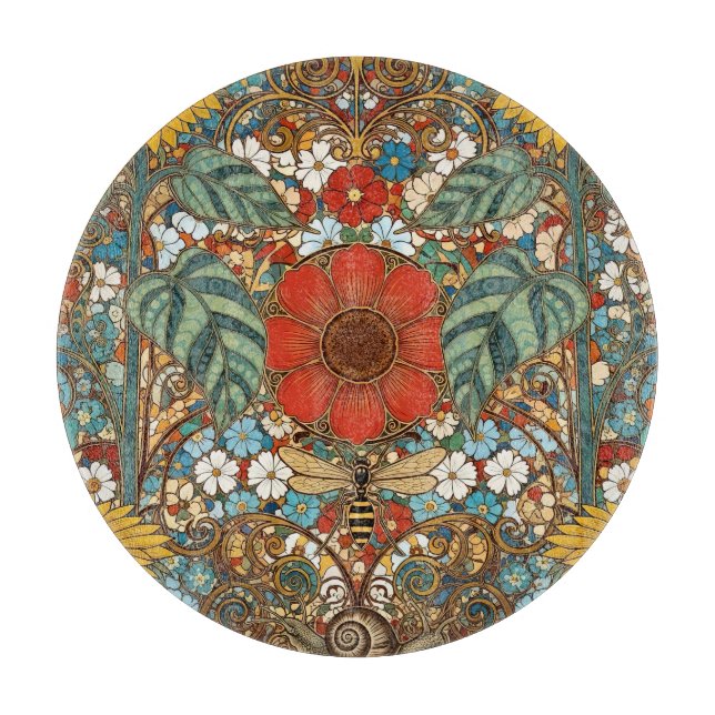 Planche À Découper Art Nouveau Floral Garden – Sunflowers, Bee (Devant)