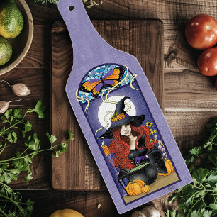 Planche À Découper Art Nouveau Sorcière d'Automne Citrouilles Lune Vi