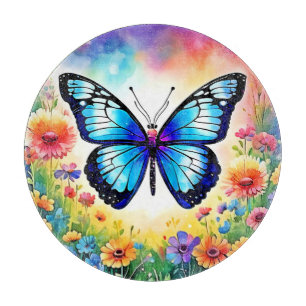 Planche À Découper Art papillon bleu floral