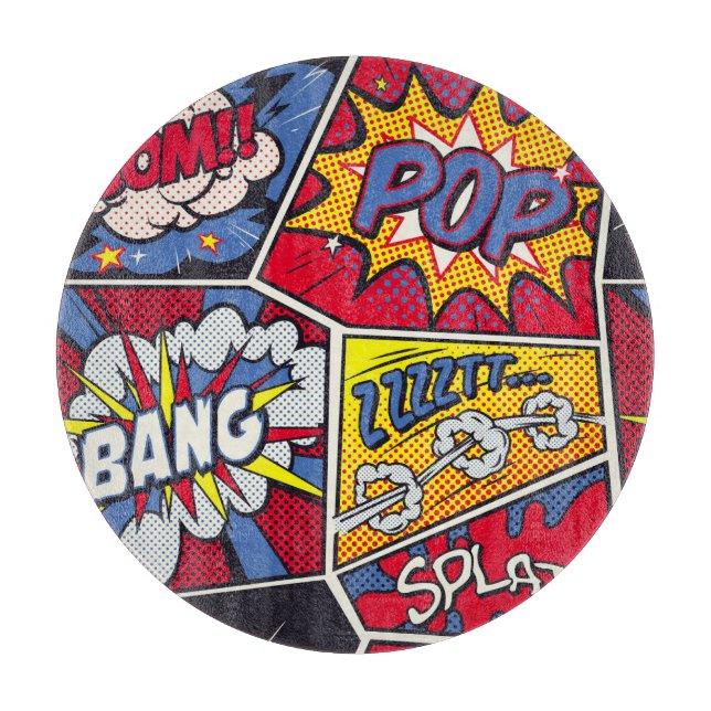 Planche À Découper Art pop rétro, motif de la bande dessinée. (Devant)