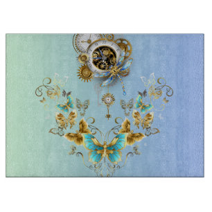 Planche À Découper Art Steampunk turquoise, Style Mécanique Vintage