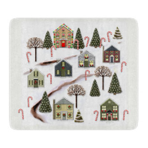 Planche À Découper Art unique de village de Noël