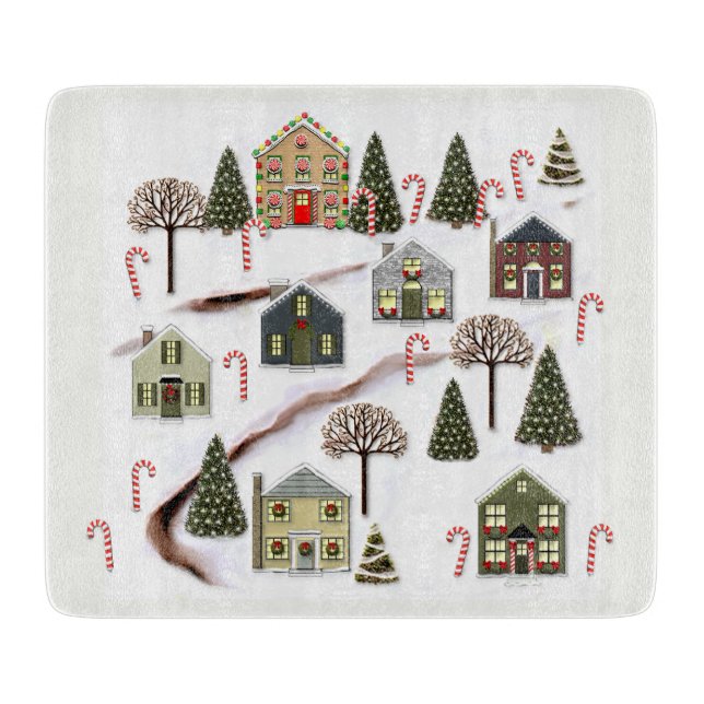 Planche À Découper Art unique de village de Noël (Devant)