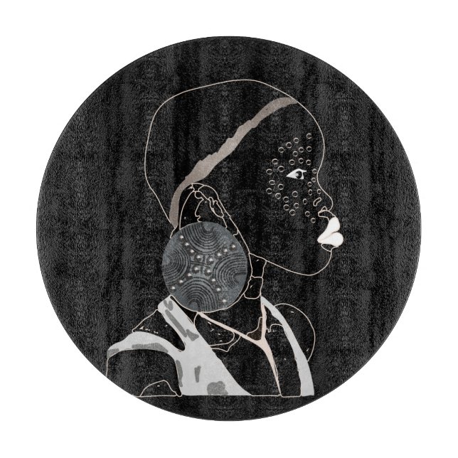 Planche À Découper Artiste africaine noire et blanche (Devant)