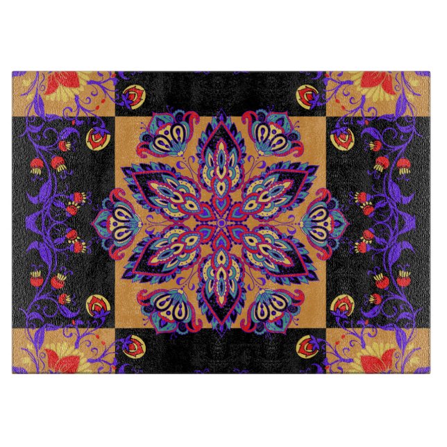 Planche À Découper Artwork graphique floral noir et violet Mehndi (Devant)