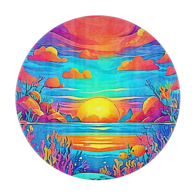 Planche À Découper Artwork sous-marin dynamique de coucher de soleil (Devant)