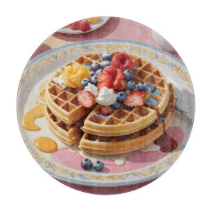 Planche À Découper Assiette de petit-déjeuner gaufre aux fruits rouge