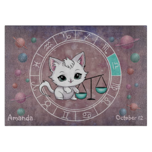 Planche À Découper Astrological Libra Cute cat Zodiac Wheel Planet