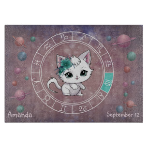 Planche À Découper Astrological Virgo Cute cat Zodiac Wheel Planet