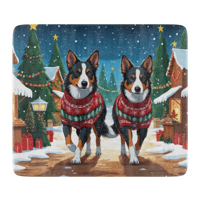 Planche À Découper Australian Kelpie Dogs Christmas Snow Holiday (Devant)