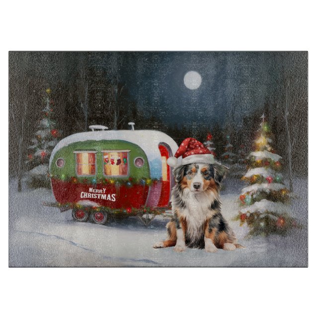 Planche À Découper Australian Shepherd Caravan Christmas Adventure (Devant)