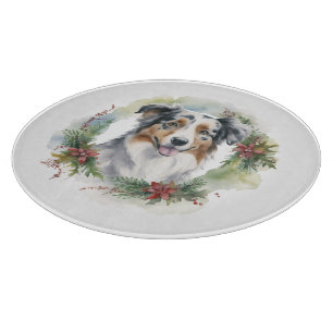 Planche À Découper Australian Shepherd Christmas Wreath Festive Pup