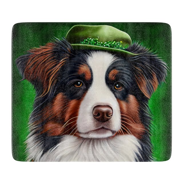 Planche À Découper Australian Shepherd dog en tenue de St. Patrick's  (Devant)