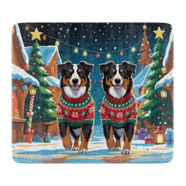 Planche À Découper Australian Shepherd Dogs Christmas Snow Holiday (Devant)