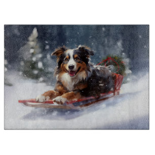 Planche À Découper Australian Shepherd hiver neige de Noël