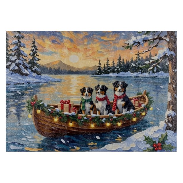 Planche À Découper Australian Shepherd Noël Bateau Vacances (Devant)