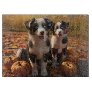 Planche À Découper Australian Shepherd Puppy Citrouille de plaisir d'