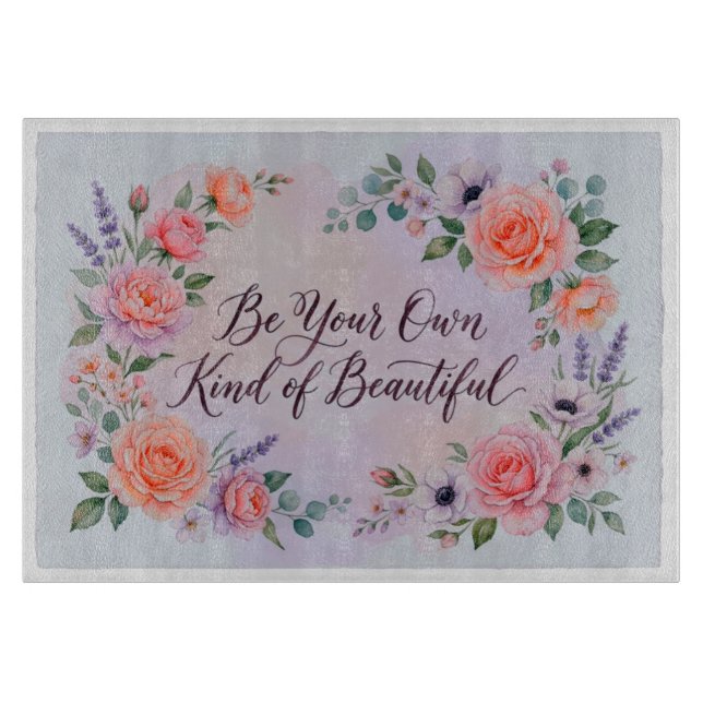 Planche à découper avec citation florale élégante (Devant)