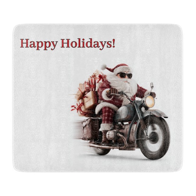 Planche À Découper Aventure de cuisine de Noël de Santa motard (Devant)