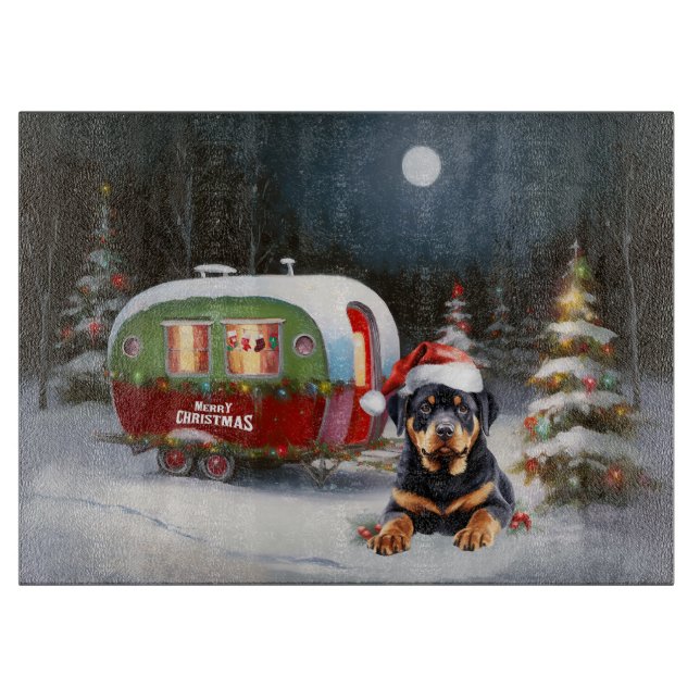 Planche À Découper Aventure de Noël de la caravane de Rottweiler d'hi (Devant)