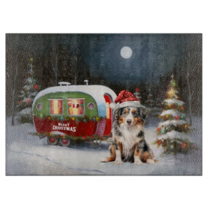 Planche À Découper Aventure de Noël en caravane de Berger Australien