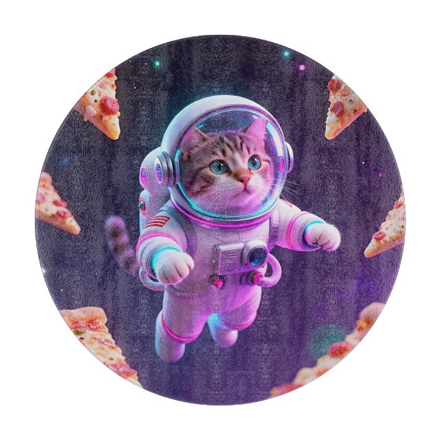 Planche À Découper Aventure spatiale de pizza avec un chat astronaute (Devant)
