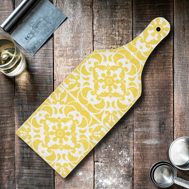 Planche À Découper Azulejos jaune portugais espagnol méditerranéen (Yellow Azulejos Portuguese Spanish Mediterranean Cutting Board)