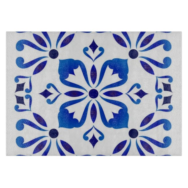 Planche À Découper Azure Arabesque Floral Geometry Elegant Coastal (Devant)