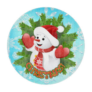 Planche À Découper Baby Snowman avec ornement de flocons de neige en