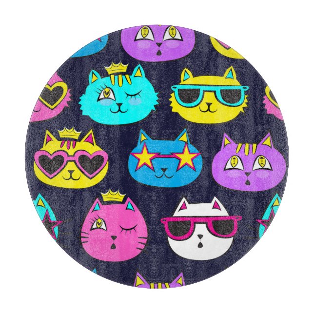 Planche À Découper Badges de chat, textile pop art (Devant)