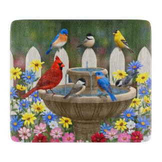 Planche À Découper Bain d'oiseaux coloré du jardin de printemps