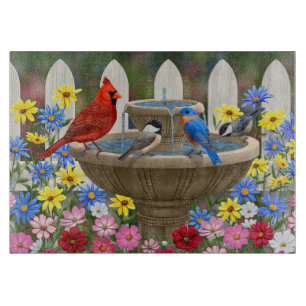 Planche À Découper Bain d'oiseaux coloré du jardin de printemps