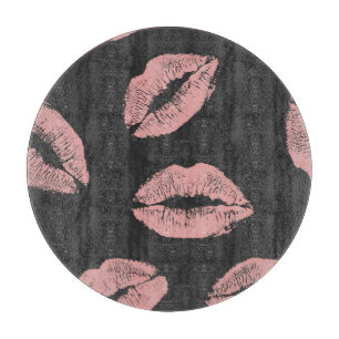 Planche À Découper Baisers aux lèvres roses, motif de la Saint Valent