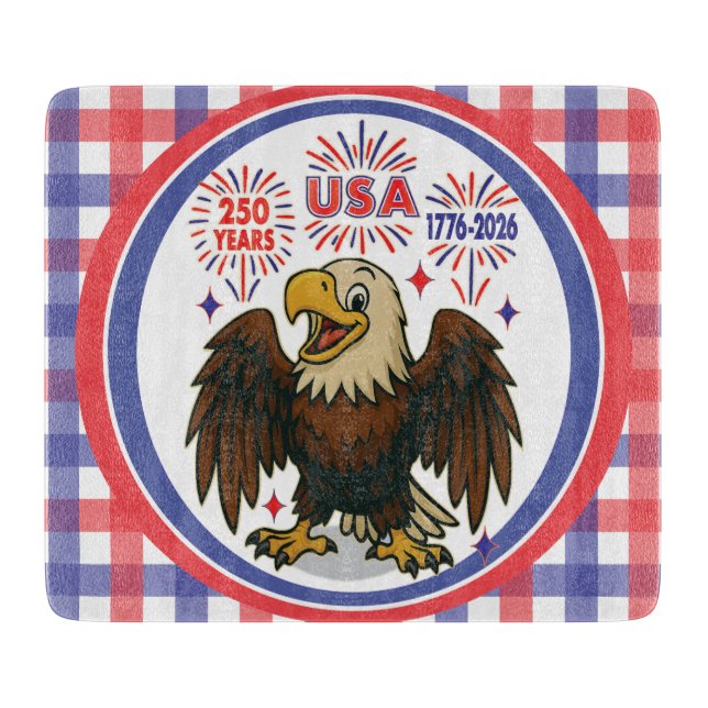 Planche À Découper Bald Eagle avec Fireworks - USA 250 ans 1776-2026 (Devant)