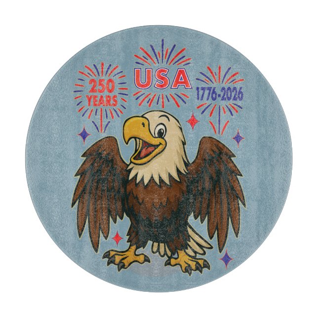 Planche À Découper Bald Eagle avec Fireworks - USA 250 ans 1776-2026 (Devant)
